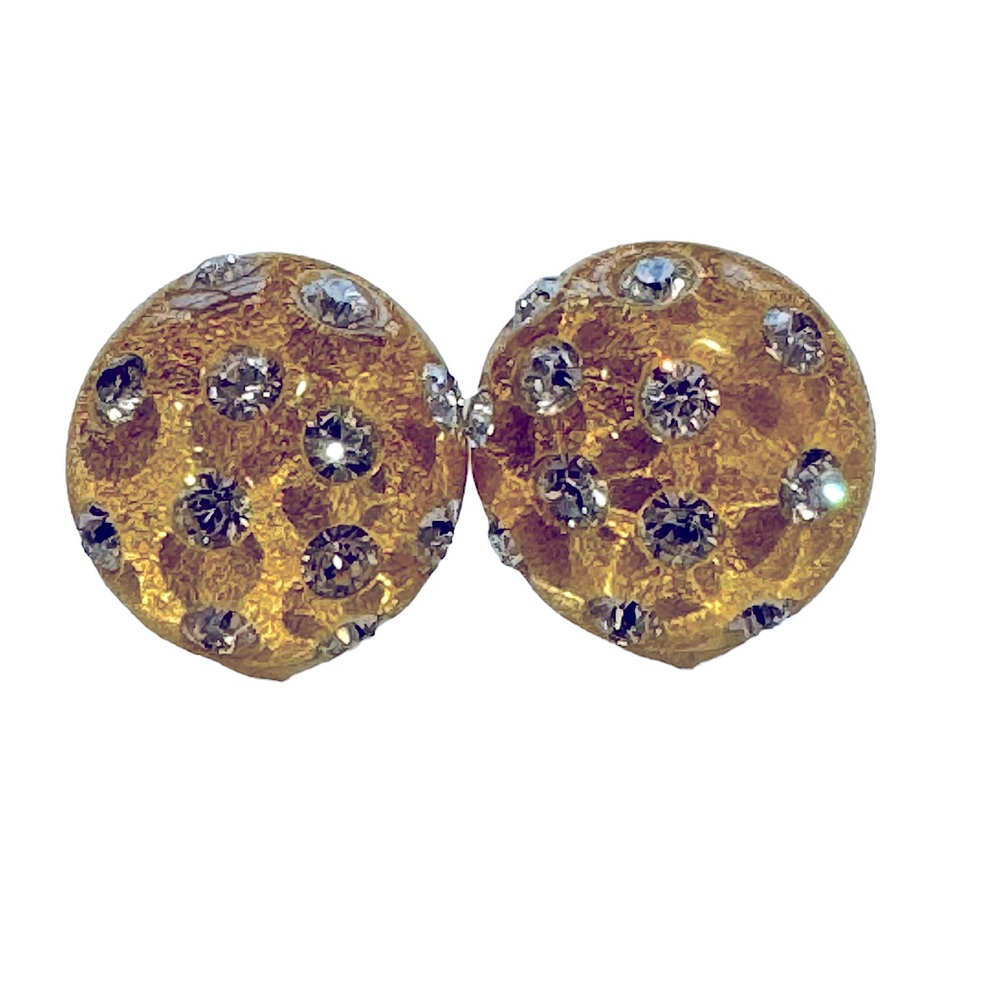 Beautiful rhinestone stardust button earrings set in gold-flecked lucite. EUC